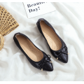 Black Fold Up Shoes, Women Slip-On Ballet Shoes, Classic Pointed Toe Flats With Bow